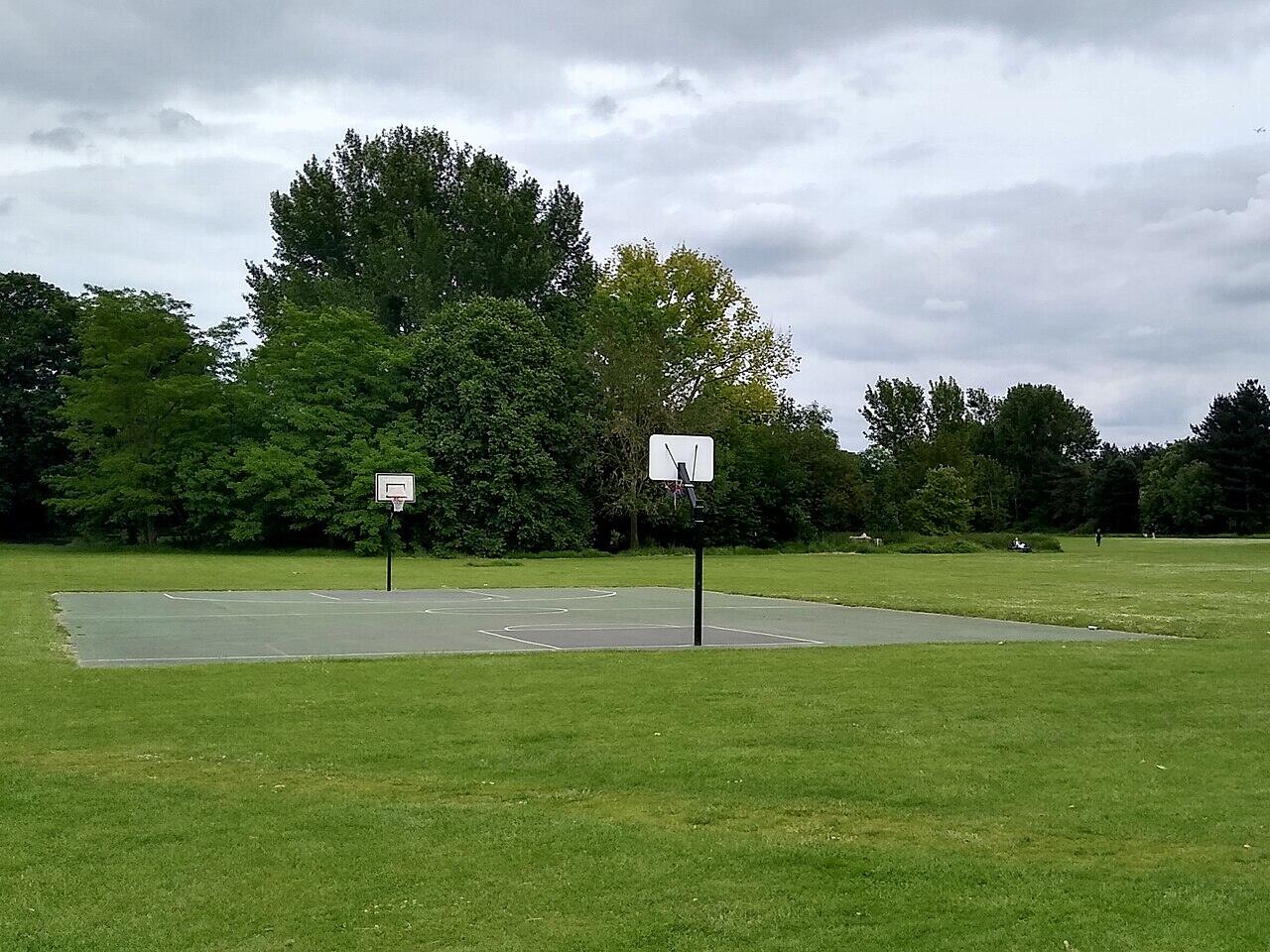 Outdoor basketball court in a park