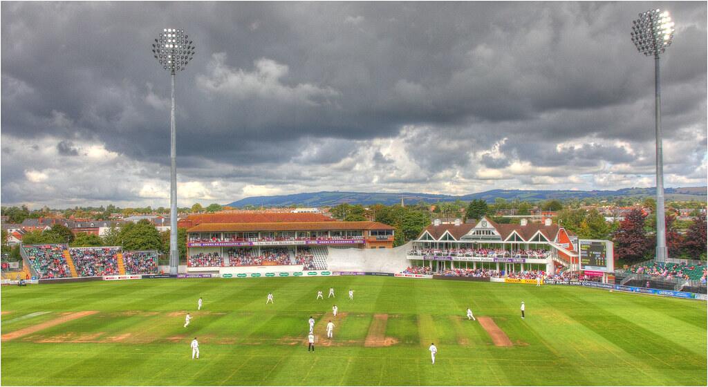 Cricket ground under floodlights