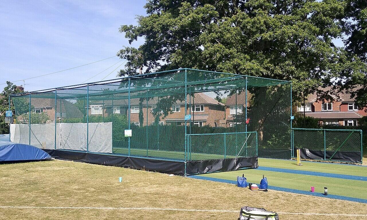Row of outdoor cricket practice nets