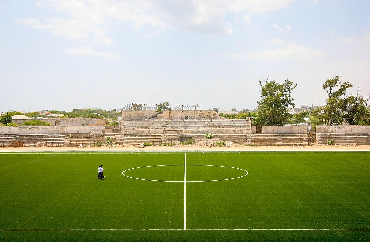 Football turf with a small spectator stand